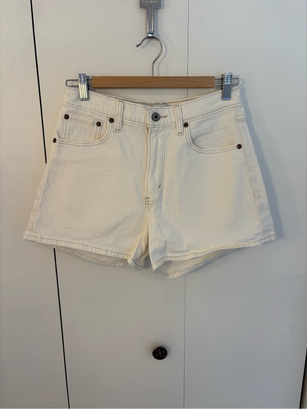 Abercrombie & Fitch Cream Denim High-Rise Shorts